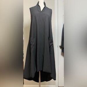 Polo Garage High/Low Maxi/Midi Black Sleeveless Dress with Pockets, V Neck Small